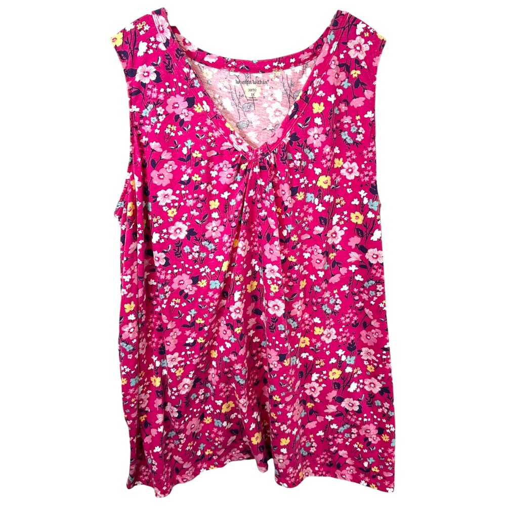 Woman Within Plus Size 30/32 Tank Top 3X Hot Pink Ditzy Floral Sleeveless 1587‎